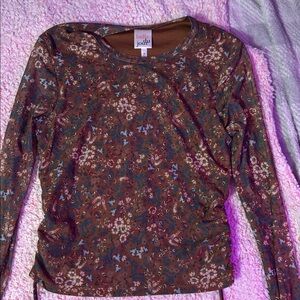 Belle Du Jour Brown and Blue Floral Top